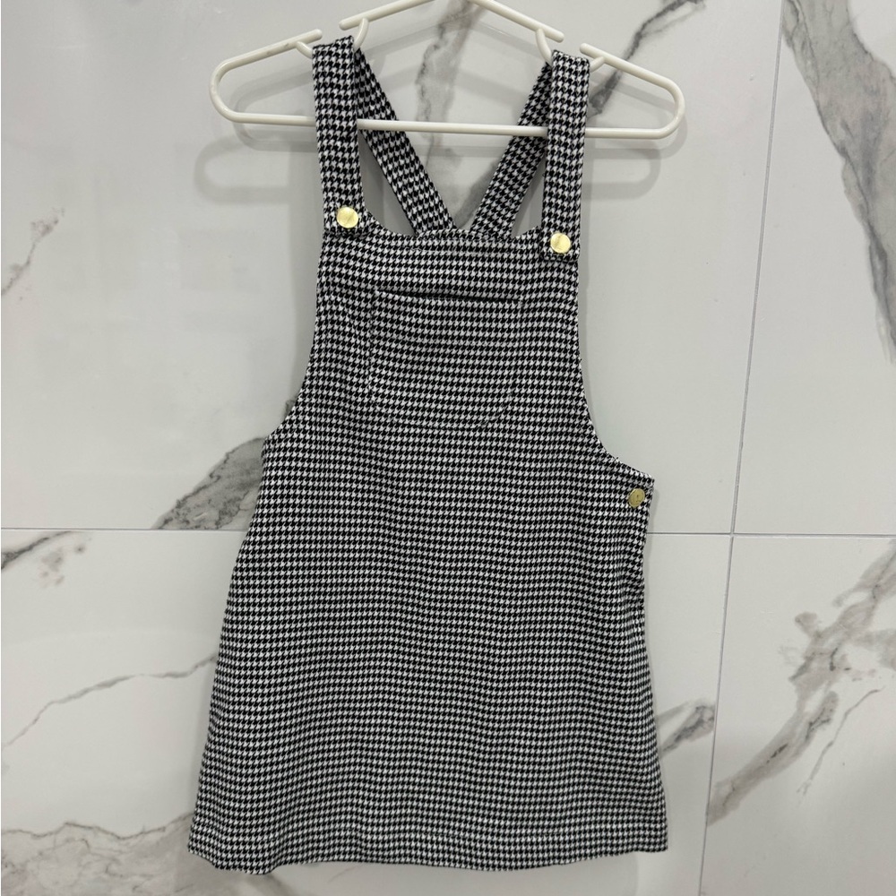 Max Studio Girls Black and White Houndstooth Overall Dress